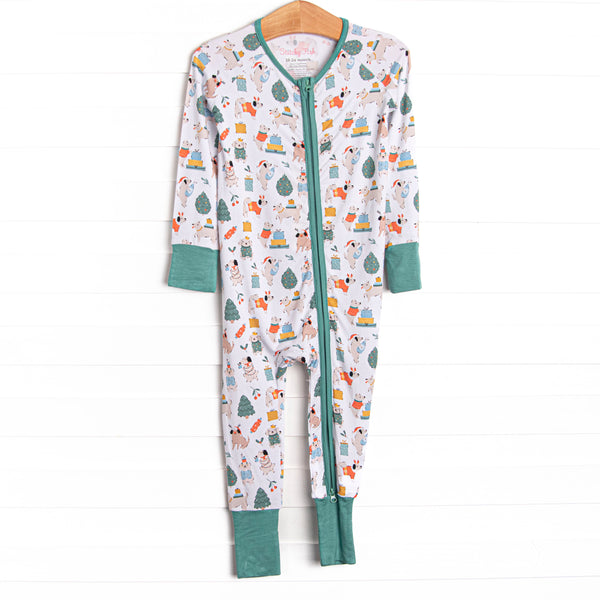 Happy Paw-lidays Bamboo Zippy Pajama, Green