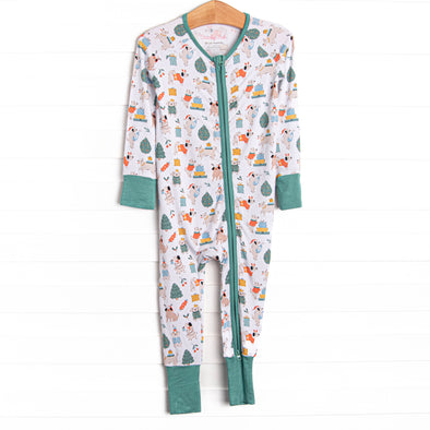 Happy Paw-lidays Bamboo Zippy Pajama, Green