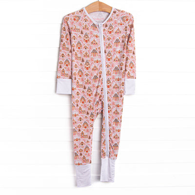 Gingerbread Village Bamboo Zippy Pajama, Pink