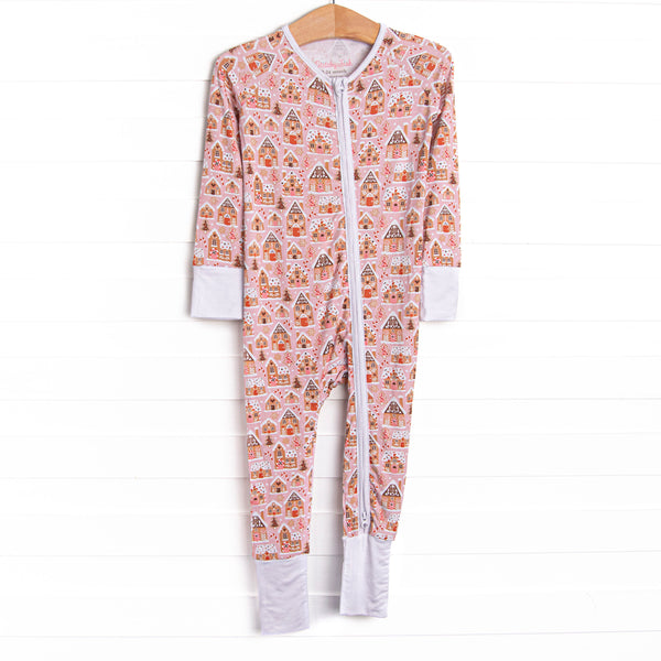 Gingerbread Village Bamboo Zippy Pajama, Pink