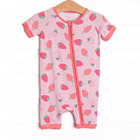Pineberry Picnic Bamboo Short Zippy Pajama, Pink