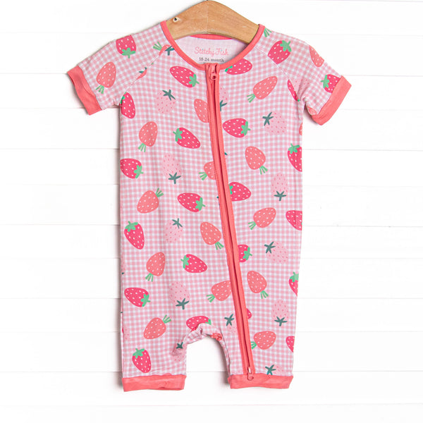 Pineberry Picnic Bamboo Short Zippy Pajama, Pink