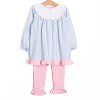 Pink Petals Applique Ruffle Legging Set, Blue