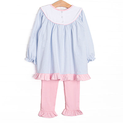 Pink Petals Applique Ruffle Legging Set, Blue