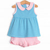Isabella Ruffle Short Set, Light Pink and Blue Stripe