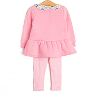 Poised Petal Bows Applique Sweatshirt Legging Set, Pink