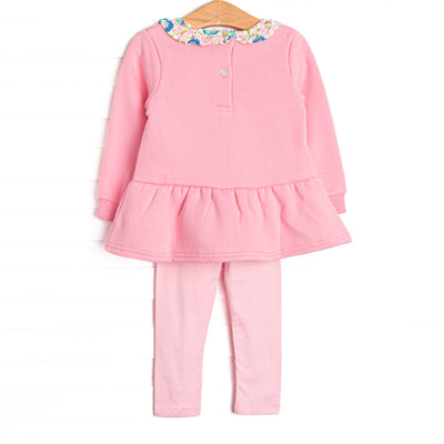 Poised Petal Bows Applique Sweatshirt Legging Set, Pink