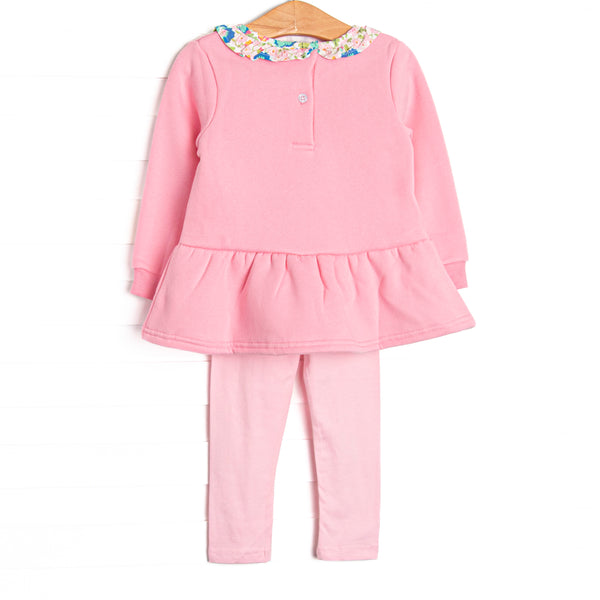Poised Petal Bows Applique Sweatshirt Legging Set, Pink