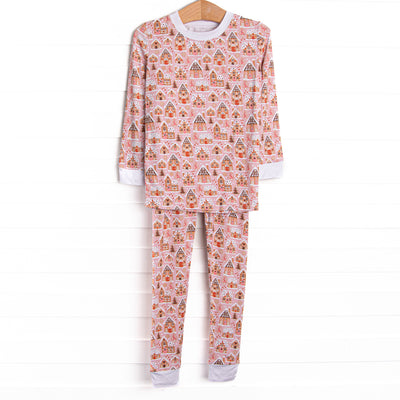 Gingerbread Village Bamboo Pajama Set, Pink