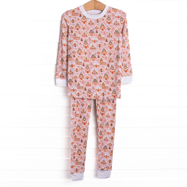 Gingerbread Village Bamboo Pajama Set, Pink