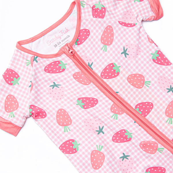 Pineberry Picnic Bamboo Short Zippy Pajama, Pink