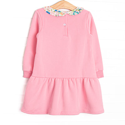 Poised Petal Bows Applique Sweatshirt Dress, Pink