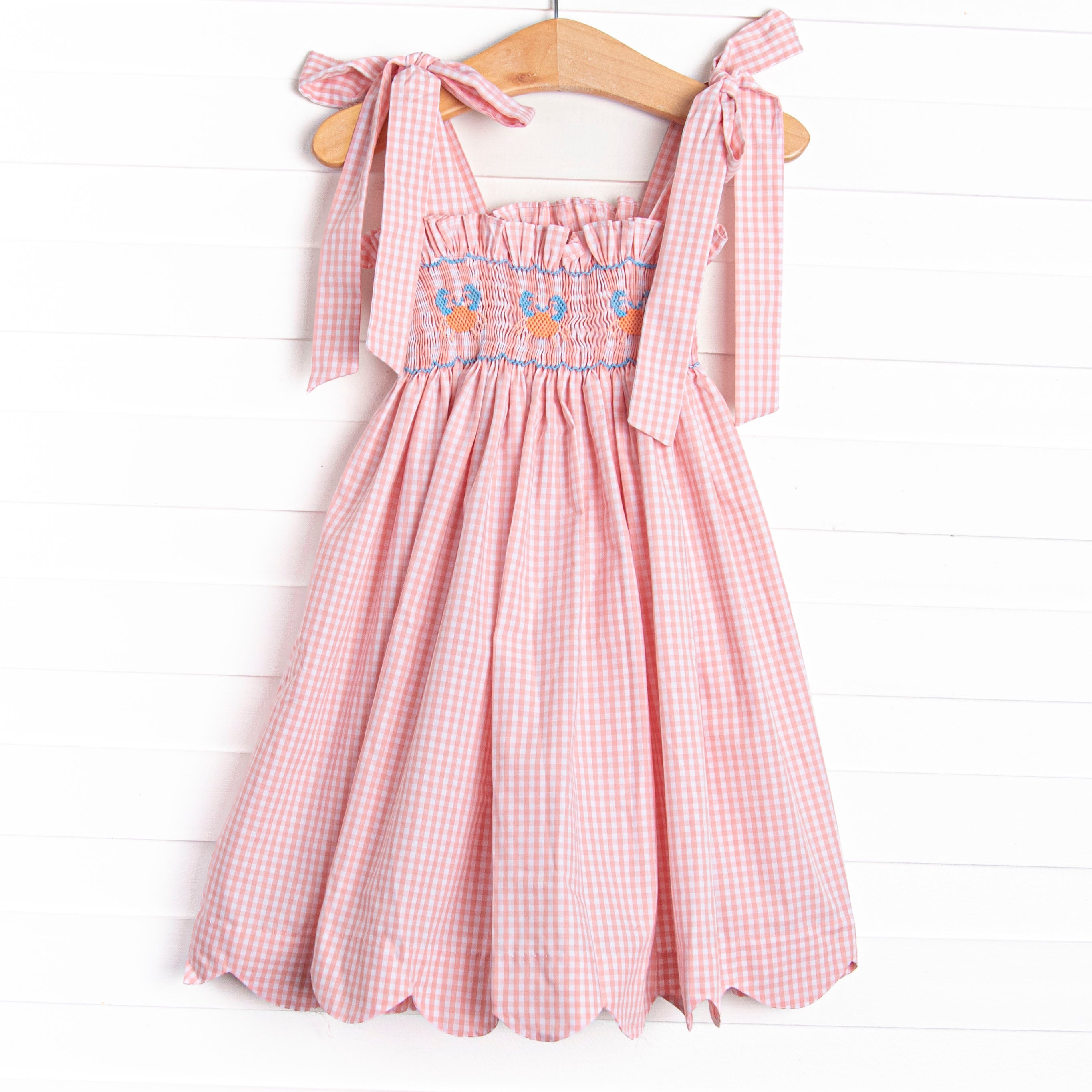 Girl's Coral Reef Crab Smocked Dress in Pink Size 3T | Stitchy Fish Girl's Coral Reef Crab Smocked Dress in Pink Size 3T | Stitchy Fish