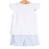 Maine-land Lobster Smocked Ruffle Short Set, Blue Seersucker