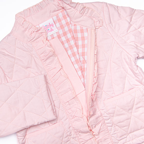 Quilted Ruffle Coat, Pink