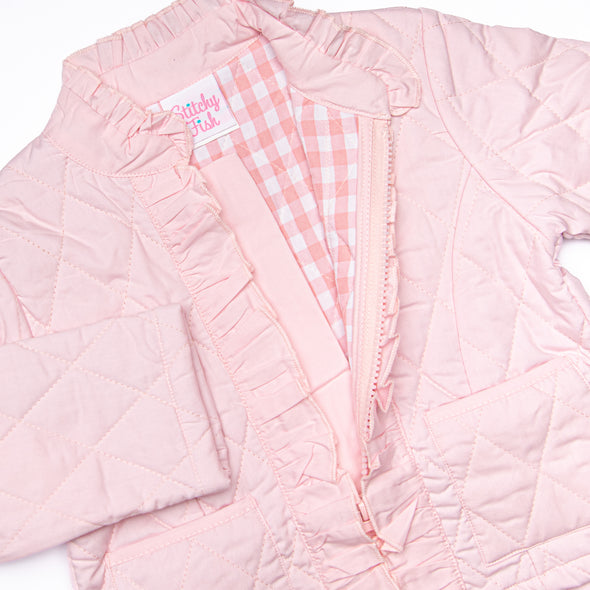 Quilted Ruffle Coat, Pink