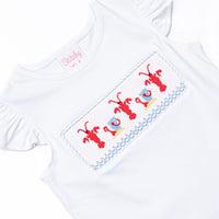 Maine-land Lobster Smocked Ruffle Short Set, Blue Seersucker