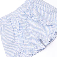 Maine-land Lobster Smocked Ruffle Short Set, Blue Seersucker
