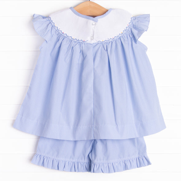 Fish Frenzy Smocked Ruffle Short Set, Blue