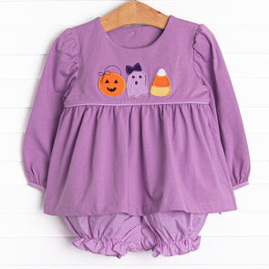 Boo Crew Applique Bloomer Set, Purple