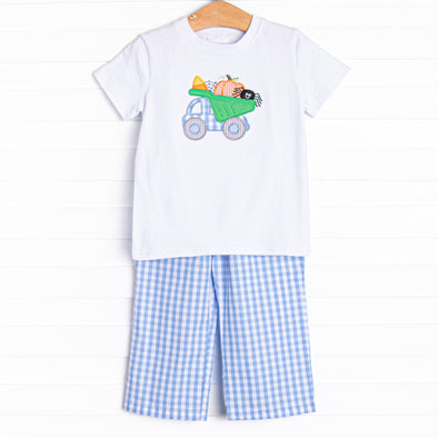 Truck or Treat Applique Pant Set, Blue