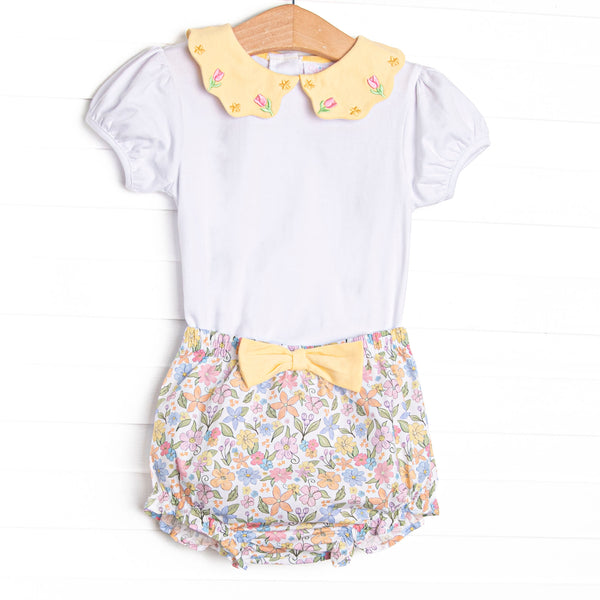 Abundant Blooms Embroidered Collared Diaper Set, Yellow