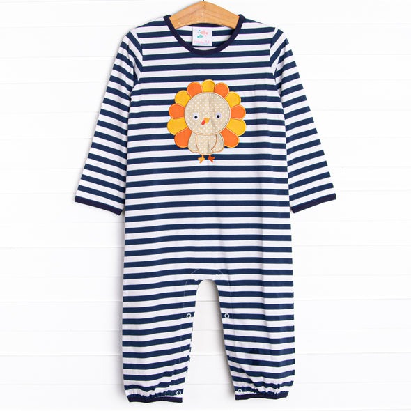 Mr. Turkey Romper, Navy Stripe