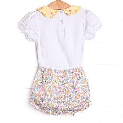 Abundant Blooms Embroidered Collared Diaper Set, Yellow