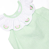 Scalloped Slices Embroidered Short Set, Green Seersucker