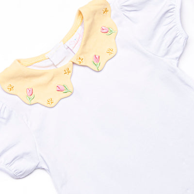 Abundant Blooms Embroidered Collared Diaper Set, Yellow