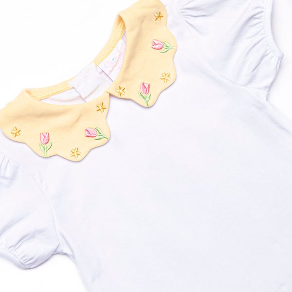 Abundant Blooms Embroidered Collared Diaper Set, Yellow