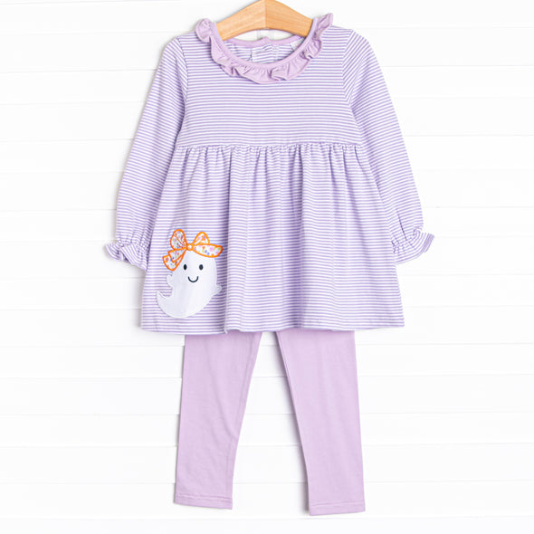Bows and Boos Applique Legging Set, Purple