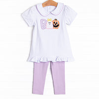 Ghostly Greeting Applique Legging Set, Purple