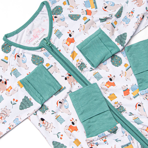 Happy Paw-lidays Bamboo Zippy Pajama, Green