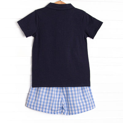 A+ Apple Embroidered Short Set, Blue