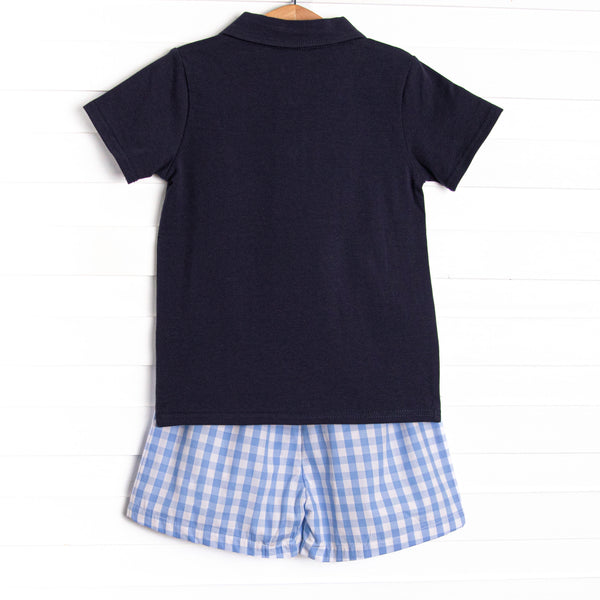 A+ Apple Embroidered Short Set, Blue