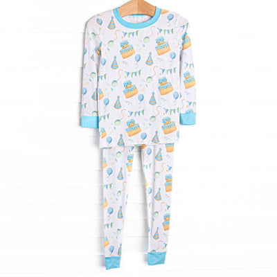 Birthday Bash Bamboo Pajama Set, Blue