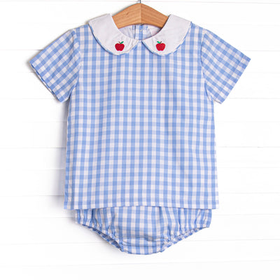 A+ Apple Embroidered Diaper Set, Blue