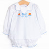 Precious Pumpkins Embroidered Bloomer Set, Blue Bitty Dot