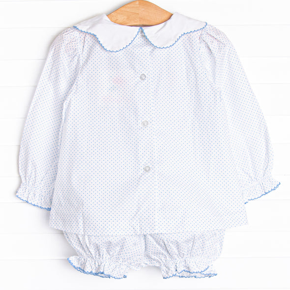 Precious Pumpkins Embroidered Bloomer Set, Blue Bitty Dot