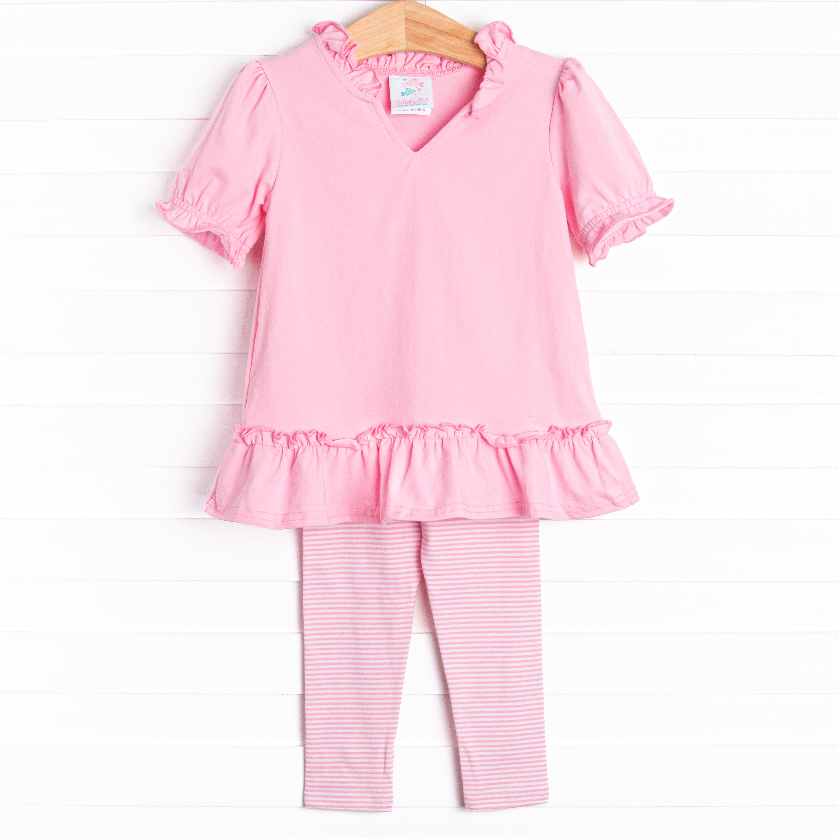 Prepped and Polished Legging Set, Pink Stitchy Fish