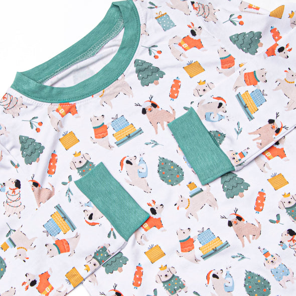 Happy Paw-lidays Bamboo Pajama Set, Green