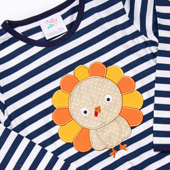 Mr. Turkey Romper, Navy Stripe