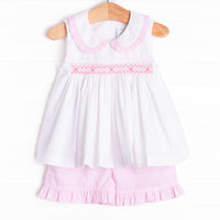 Gracie Gingham Smocked Short Set, Pink