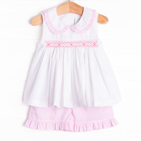 Gracie Gingham Smocked Short Set, Pink