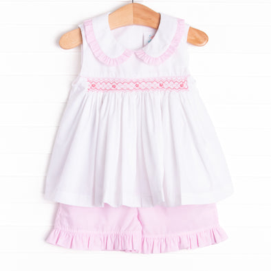 Gracie Gingham Smocked Short Set, Pink