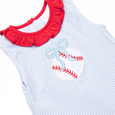 Foul Ball Applique Skirted Bubble, Blue Stripe