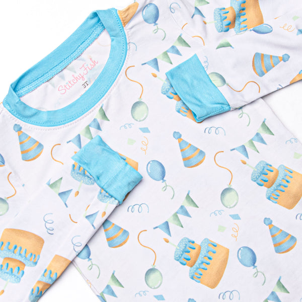Birthday Bash Bamboo Pajama Set, Blue