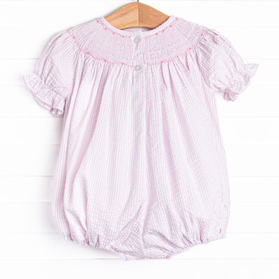 Scalloped Slices Smocked Bubble, Pink Seersucker
