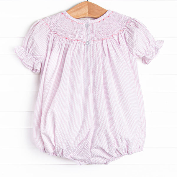 Scalloped Slices Smocked Bubble, Pink Seersucker